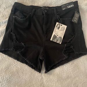 Kendall+Kylie mid rise distressed black denim shorts 13/31 NWT